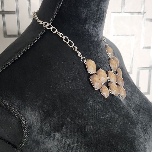 Statement Bubble Bib Necklace – Faceted Nude Beads & Silver Chain - Picture 2 of 4